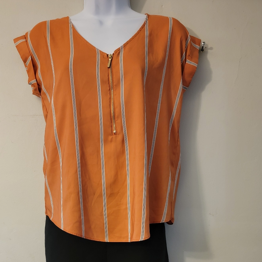 Orange and White Boxy Cap Sleeve Blouse